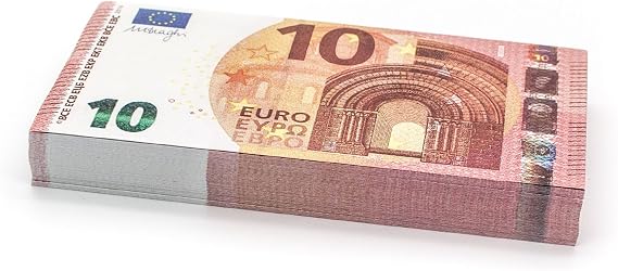 Cashbricks 100 x €10 EURO play money notes - size: 75%