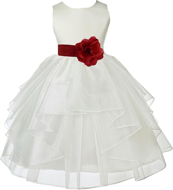 Wedding Pageant Ivory Shimmering Organza Flower Girl Dress 4613S