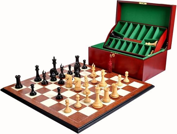 The Imperial Collector Chess Set, Box, Board Combination - 4.4" King - Genuine Ebony and Natural Boxwood - by The House of Staunton