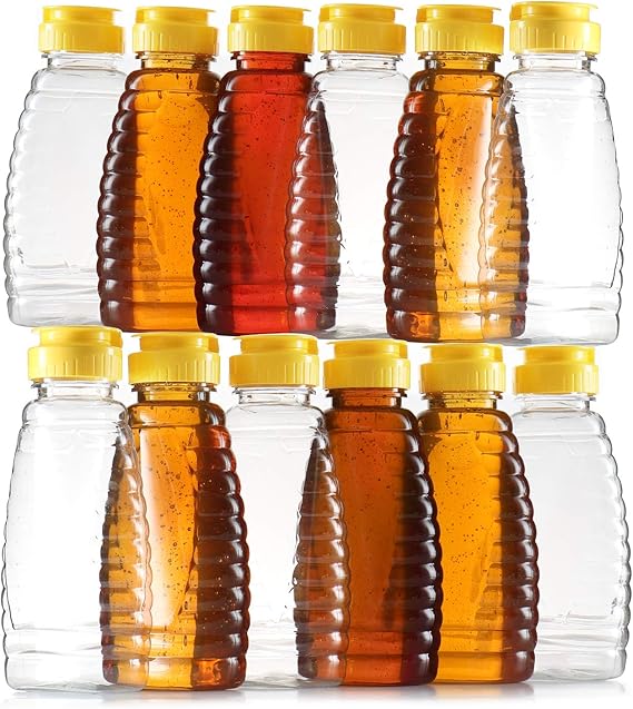 DilaBee Empty Plastic Honey Bottles Clear Plastic Honey Jars PET Food Grade Plastic Honey Container Refill Squeeze Honey Bottle with Leak Proof Flip-Top Caps