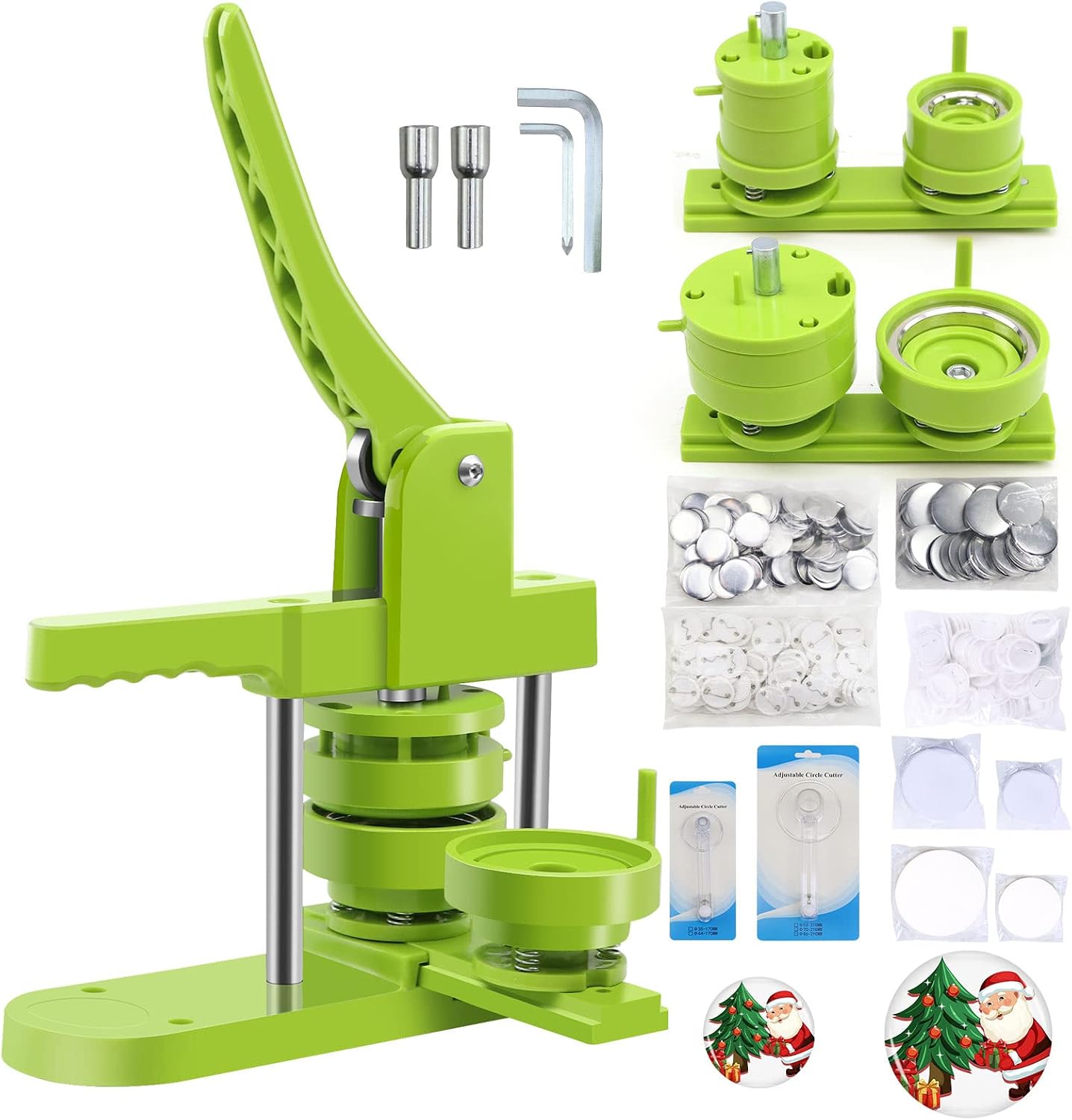 Button Maker Machine Multiple Sizes 1.25in+2.25in, Button Pin Maker Machine Kit for DIY Gifts, Button Press Machine with Free 200PCS 32+58mm Button Making Supplies & 2 Circle Cutter