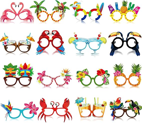 16 Pcs Beach Pool Party Eyeglasses Decor, Summer Paper Glasses
