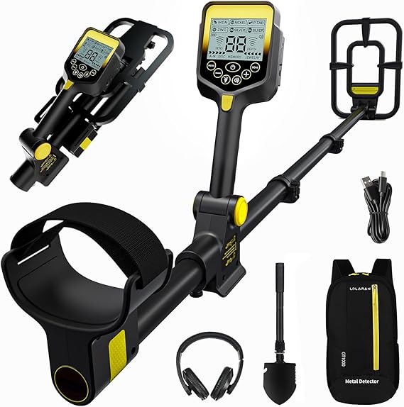 LOLARAN Metal Detector for Adults Professional, Up to 20 Hours of Extended Runtime, Adjustable Retractable Foldable Metal Detector Waterproof High Accuracy Gold Detector, Backlit LCD Display