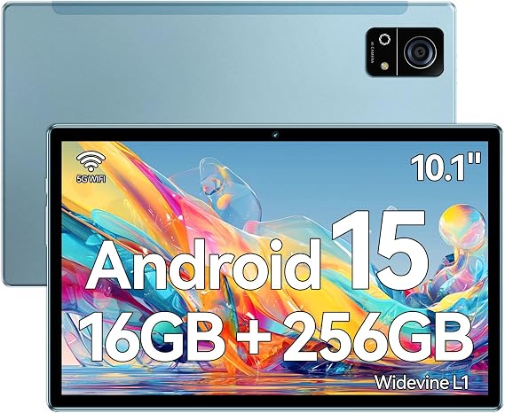 M7 Android Tablet, 10.1" IPS Touchscreen, 16GB RAM + 256GB ROM, Android 15 Octa-Core Processor, 8000mAh Battery, 13MP+5MP Dual Camera, Dual-Band 5G WiFi