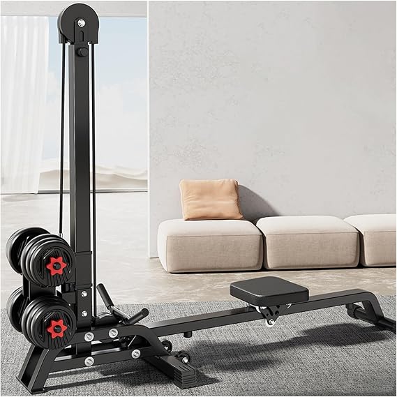 Foldable Rowing Machine 2 in 1 Multi-Function LAT Pull Down Machine & LAT Row Cable Machine with Comfortable Seat and Anti-Slip Handles for Home Gym Full-Body Workout