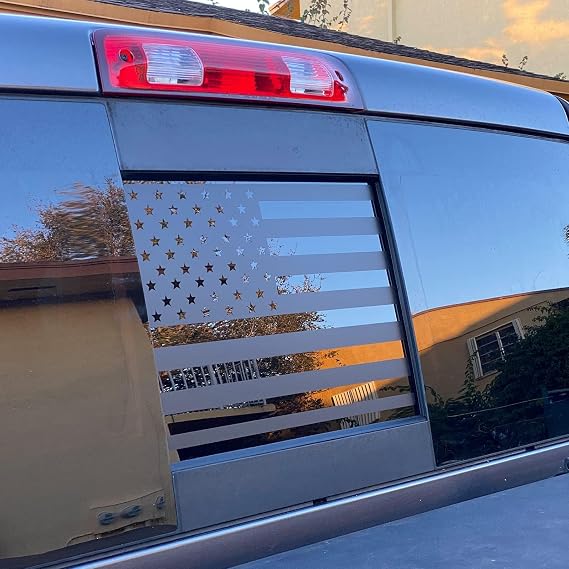 Xinghe for Hond@ Ridgeline 2022, American Flag Decals for Truck Back Middle Window, Matte Black USA Flag Decal for Truck Back Sliding Window