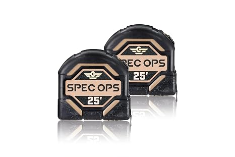 Spec Ops Tools Tape Measure for Measuring & Layout, 1 1/8" Double-Sided Blade and Military-Grade Composite Case, 25 Foot (2) (Retail)