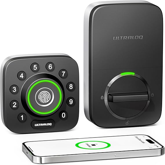 ULTRALOQ U-Bolt Pro Bluetooth Smart Lock, Smart Deadbolt Lock with Fingerprint, App, Code Unlocking, Auto Unlock, Auto-Lock, Backlit Keypad, IP65 Waterproof, Front Door Lock, 1 Year Battery