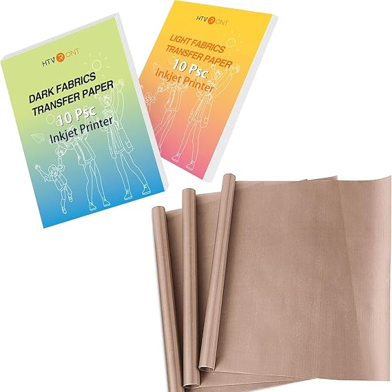 PTFE Teflon Sheet 16 x 20" Heat Transfer Paper Reusable Heat Resistant Craft Mat & Heat Transfer Paper for T Shirts - 20 Pack Mixed Light & Dark Iron on Transfer Paper 8.5" x 11"