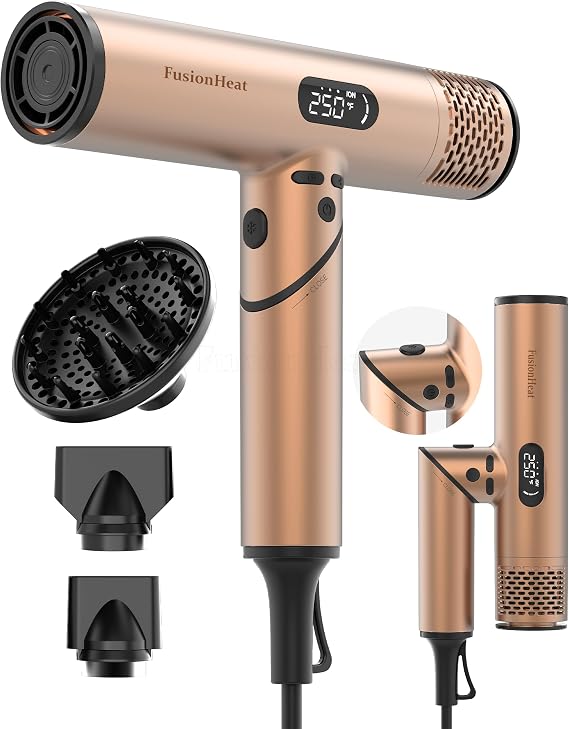 Dual Voltage Travel Hair Dryer with Magnetic Diffuser, 100V-240V Blow Dryer | Compact and Foldable, Lightweight 0.71lb, Works Internationally, 500M Plasma Ionic, Facial Care Mode
