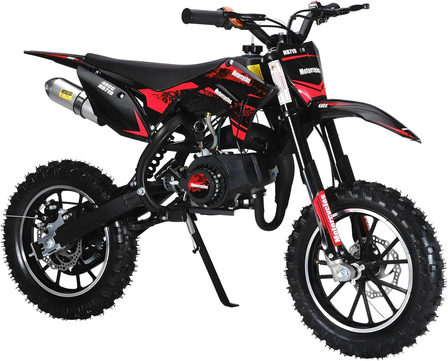Kids Dirt Bike,50cc Dirt Bike for Kids and Adluts with Off-Rode Tire, Front Rear Disc Brakes, Shock Absorption Pocket Motorbike, Up to 25 Mph, Max Load 330 LBS Red