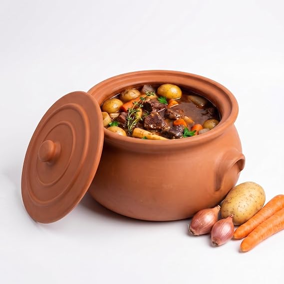 Hakan Suphan Handmade 2.6-Quart Small Clay Cooking Pot with Lid, Unglazed Natural Cookware, Terracotta Cazuela, Casserole Dish, Rice Cooking, Stewpot, Korean, Indian, Mexican Dish 2.5 L