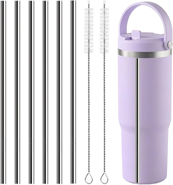 Metal Straws Replacement for Hydrapeak Nomad 32 oz Tumbler, 8" Straws | Reusable Stainless Steel Straws, 6 Straws & 2 Cleaning Brushes, Compatible with Hydrapeak Nomad Water Bottle Accessories