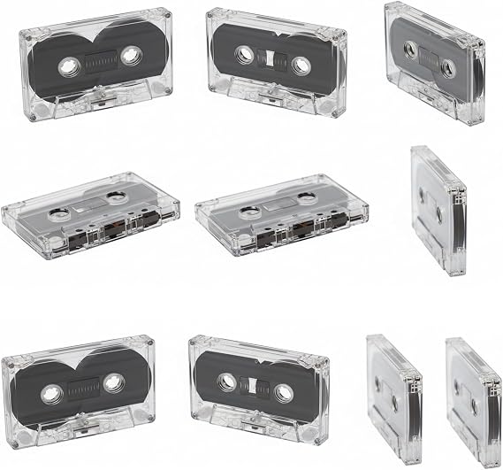 10 Pack Blank Cassette Tapes 60 Minutes Clear Audio Recording Tape with Plastic Storage Case for Music Speech Collectors
