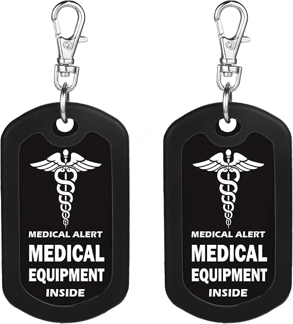 mnmoom Medical Equipment Luggage Tag Medical Alert Zipper Pull Bag Tag (2X Black)