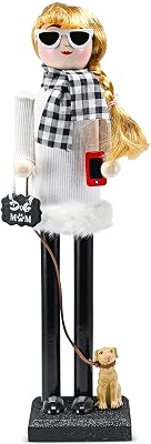 Ornativity Christmas Dog Mom Nutcracker – White and Black Wooden Nutcracker Woman with Dog on Leash and a Smartphone in Hand Xmas Themed Holiday Nut Cracker Doll Figure Decorations 15