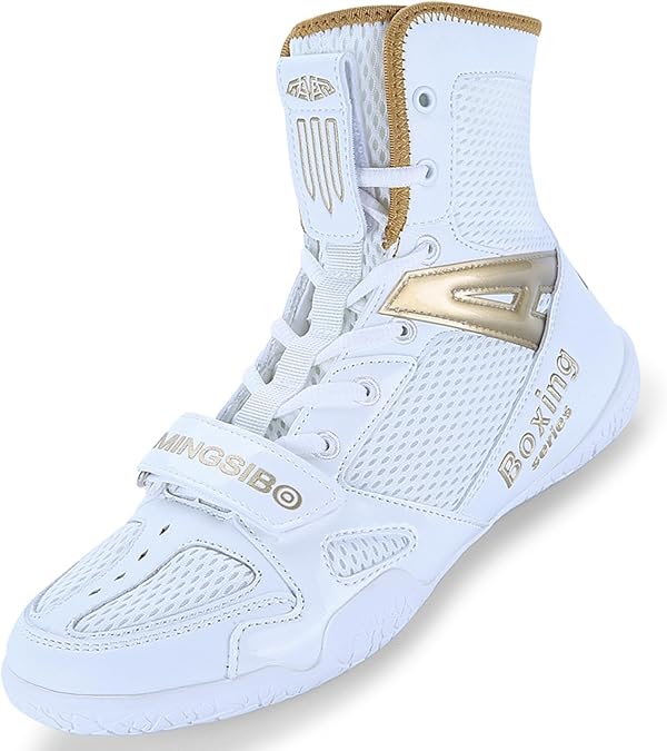 Boxing Shoes Men's Wrestling Shoes Combat Boxers Trainer Breathable Boxing Martial Arts Shoes Athletic Fitness Shoes Bodybuilding, White Gold Boxing, 11 UK
