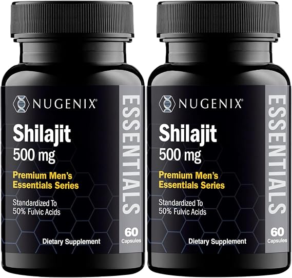 Nugenix Essentials Shilajit for Men 500mg, Mens Vitality - 120 Capsules | Standardized to 50% Fulvic Acids, Natural Himalayan Shilajit