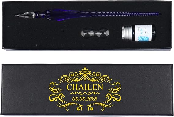 Personalized Custom Glass Dip Pens With Name Box,for Writing Drawing Signatures Calligraphy (dark blue)