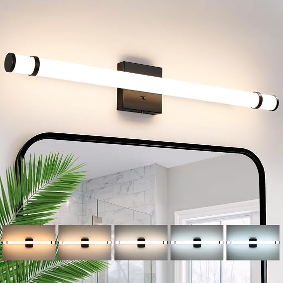 Modern Bathroom Vanity Light 31 Inch Black Bathroom Light Fixtures Over Mirror 19W Dimmable 5CCT LED Vanity Light Bar for Bathroom Mirror Cabinets Bedroom(Built-in Dimmer)