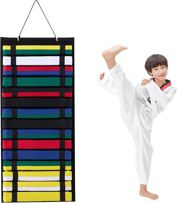Taekwondo Belt Display Rack 15 Belts, Martial Arts Karate Belt Holder (No Accessories Included) (Black)