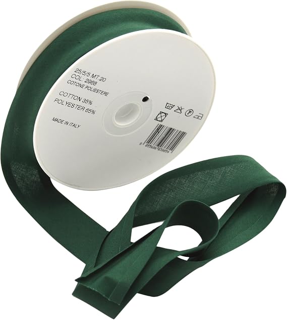 trimz 25/5/5 mm Bias Binding-Col. 2968-BOTTLE GREEN-20m Roll, polycotton, Dark Bottle Green