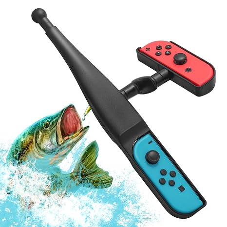 Switch Fishing Rod Controller Grip Holder, Lightweight, For Switch 1/OLED | Lightweight ergonomic rod grip with retaining bands for casting and reeling play; physical holder, controller not included