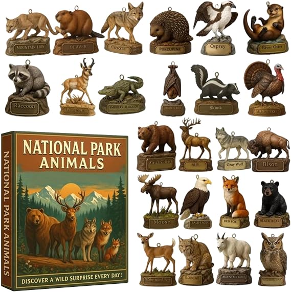 2025 National Park Countdown 2D Acrylic 24 Pieces Animal Pendants | Christmas Calendar Pendant for Holiday Birthday Offices Home Car Room Classroom School Apartment Vacation