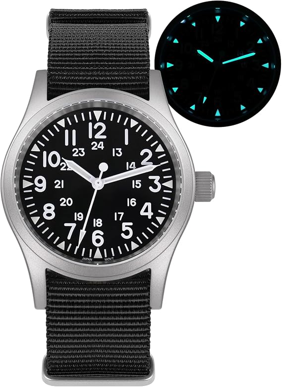 Militado ML05 ML05B 38mm Vintage Field Watches for Men, VH31 Sweep Hands/515/Miyota Super 2035 Quartz Movement Watch, Domed Sapphire Crystal AR Coating, C3 Super Luminous, 100M Waterproof