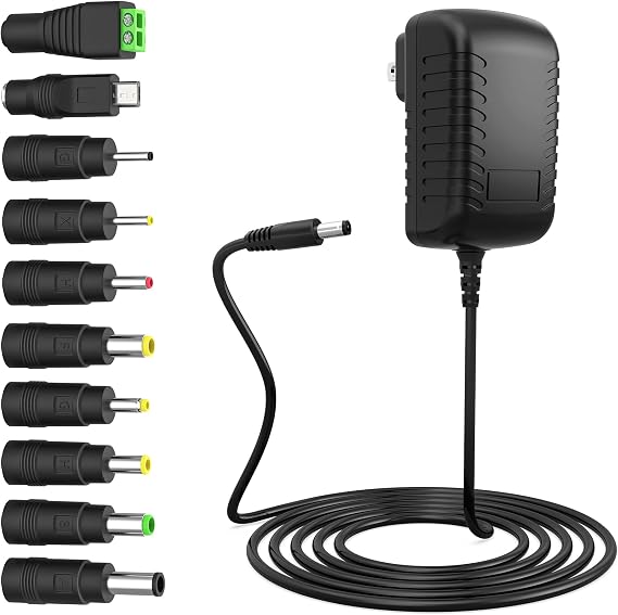 AC 100-240V to DC 7.5V 1A Power Supply Adaptor,Max 7.5W Universal Wall Plug Power Adapter 5.5 x 2.5mm DC Jack with 5.5mm x 2.5mm 2.1mm Femal Plug with 10 Interchangeable DC Plug
