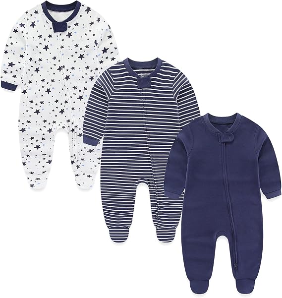 Baby Girls Boys Footed One-Piece Romper Cotton Long Sleeve Jumpsuit Zip Front Footie Romper 0-12 Month