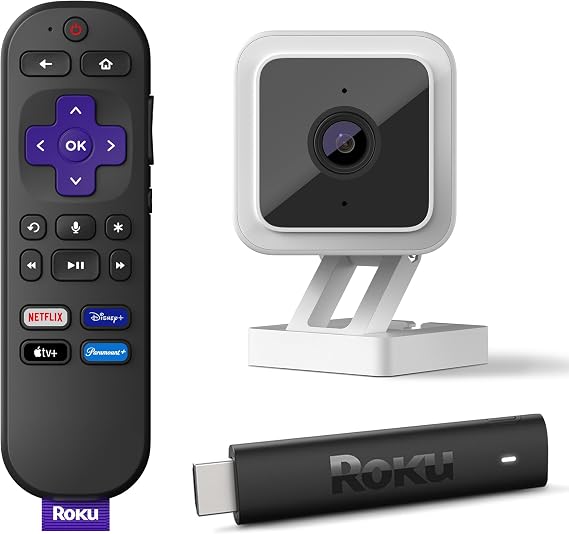 Roku Streaming Stick 4K Streaming Device with Voice Remote & Indoor Camera Bundle