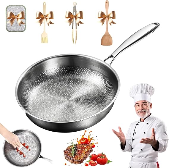 Titanium Pan, Titanium Frying Pan with Lid 22/24/26/28/30/32cm, Non Stick Frying Pans, Durable Scratch-Resistant Titaniums Hammered Pans Pro Standard for All Cooktops (Without lid,32cm/12.60in)
