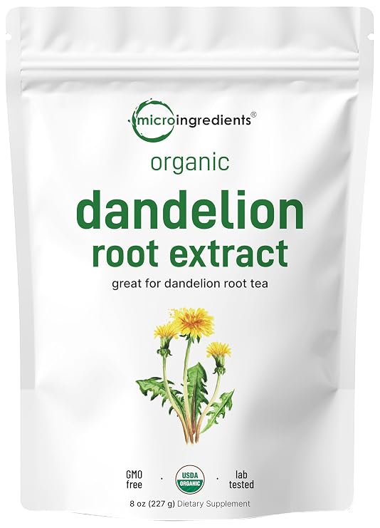 Organic Dandelion Root Tea Powder, 8oz | Up to 220 Servings | Premium Source for Daily Beverage | 100% Pure Dandelion Supplement | Caffeine Free, Non-GMO, No Sugar, Eco-Friendly Recyclable Bags