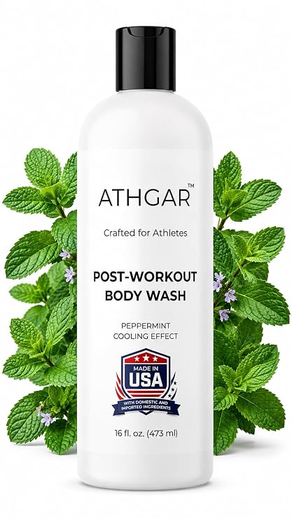 Refreshing Peppermint Body Wash | All Natural Shower Soap for Athletes | Odor Control & Moisturizing Care for Sports, Post Workout & Recovery | Paraben & GMO Free- 16 oz