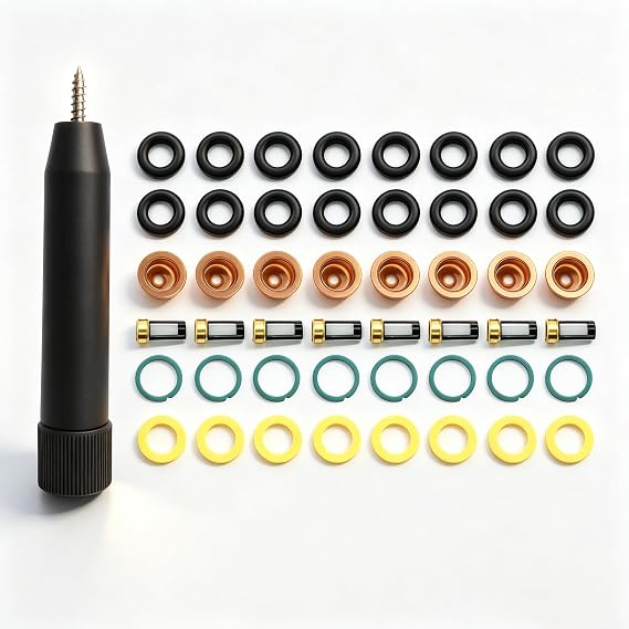 HiSport Fuel Injector Seal Kits Rebuild Set 8 Set with Filter Removal Tool | Include O-rings, Pintle Caps, Seal Spacers, Filter Baskets