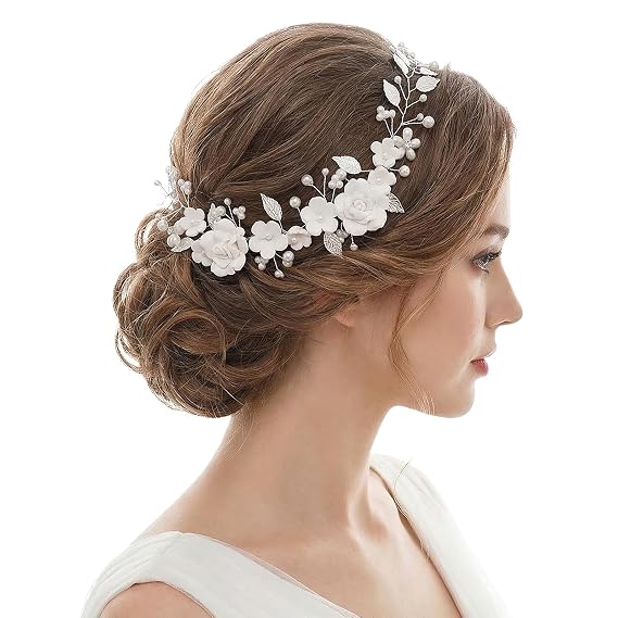 Bridal Wedding Hair Vine with Pearls Flowers Leaf Bridal Headpiece