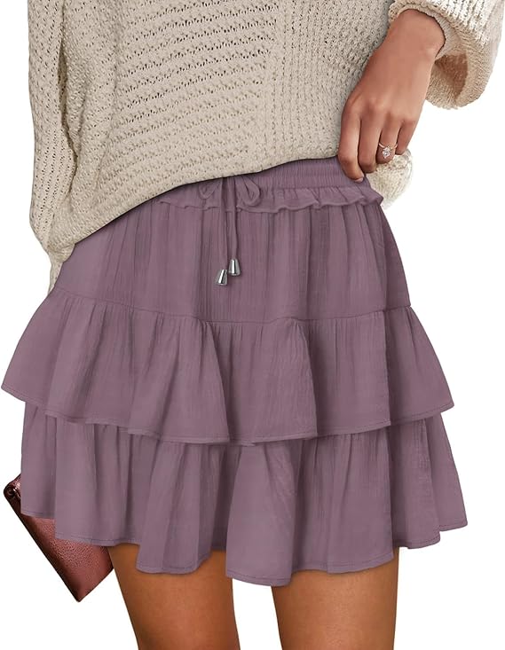 onlypuff Flowy Shorts for Women Ruffle Skorts Tiered Teen Girls Country Concert Outfits Golf Tennis Skort Under Sweater Skirt