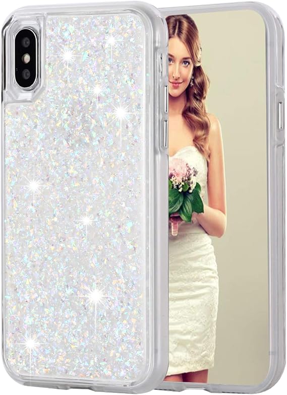 Compatible with iPhone Xr Case, Women Glitter Gold Foil Sparkle Hard Back Cover with TPU Bumper Protective Phone Bling Case for iPhone Xr 6.1'' (Multi-Colored)