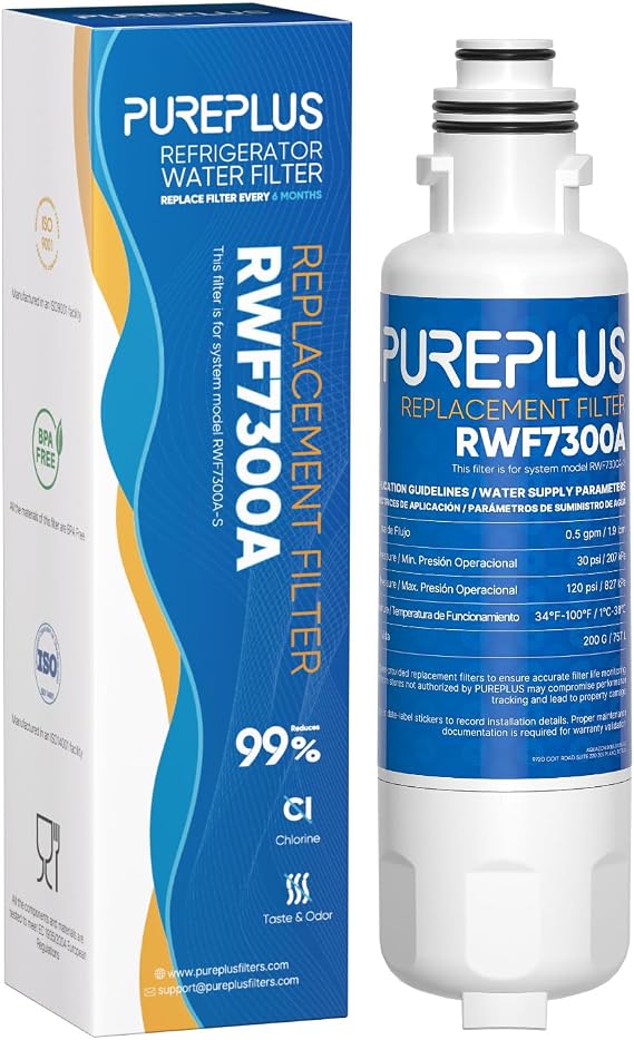 PUREPLUS HX2019FR-A Replacement Refrigerator Water Filter, Compatible with Hisense HX2019FR-A, HX2019F-A, HRM260N6TSE, HRFD560SW, HRCD585BW, HRFD634BW, HRCD650BW, HRCD586TBWB, Mora MRM260N6TSE, 1PACK