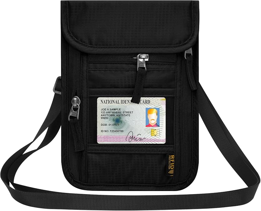 HOTEMIA Neck Wallet for Travel,Passport Holder Neck Pouch for Men Women with Adjustable Neck Strap and RFID Blocking