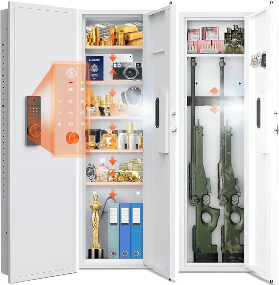 53.15" Tall Wall Safe Between the Studs, Biometric In Wall Gun Safe