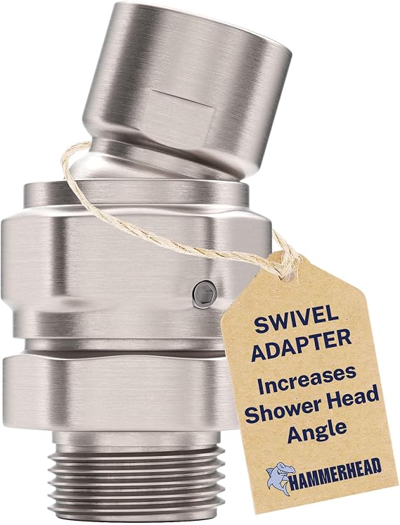 HammerHead Showers Solid Metal Shower Head Swivel Ball Adapter, Brushed Nickel | Adjustable Pivot Ball To Adjust Showerhead Angle | Universal Connector Joint Fits Fixed, Hand Held & Rain Shower Heads