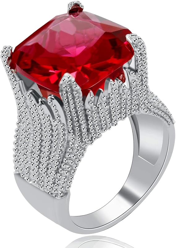 Uloveido Women Super Big Flame Shape Statement Ring Red Square CZ Wide Band Cocktail Rings for Women RA0414