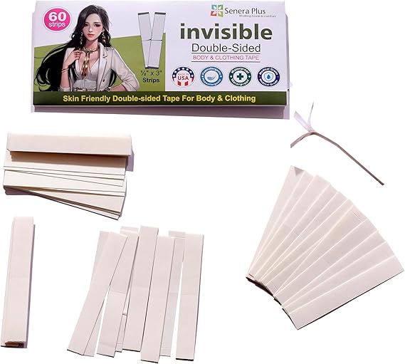 Invisible Double Sided Tape for Fashion, Clothing and Body (60 Strip) Made in USA