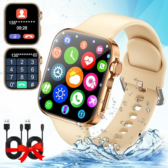 Smart Watch,181" Smart Watches for Men Women (Answer/Make Call),Heart Rate,Sleep Monitor,Pedometer,Full Touch,Bluetooth,Activity Tracker Sport Watches for Men Gold