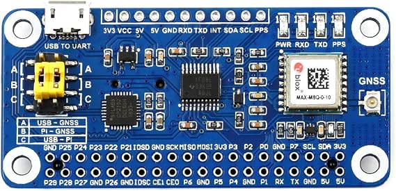 TOP1 RPi GNSS Module MAX-M8Q GNSS HAT Based on MAX-M8Q Global Navigation Satellite System Multi-Constellation Receiver Support GPS, Beidou(BDS), Galileo, GLONASS