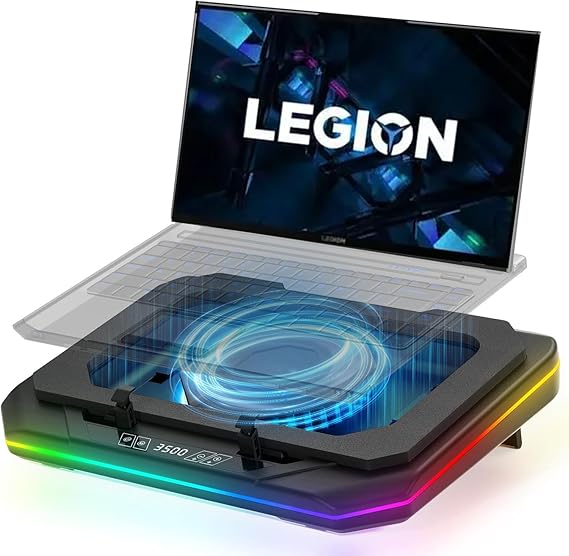 Cooling Pad for Lenovo Legion 5 15IAH7H Gaming Laptop Cooler with Powerful Turbo Cooling Fan Can Fast Cooling CPU+GPU 40C, Variable Speed,6 RGB Light Mode,Touch Control, LCD Screen, 3 USB-A Port