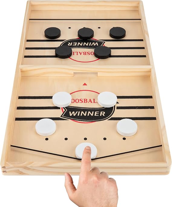 22'' Large Fast Sling Puck Game, Hockey Table Game for Family Night | Extra Large Board Game, Solid Wood, 2 Player Fast-Paced Slingshot Games , 20 Pucks & 4 Elastic Bands, Fun for Kids & Adults