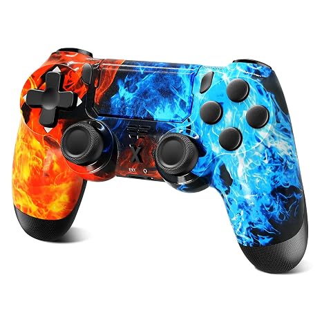 Glitfix Wireless Controller für PS-4 Game Controller kompatibel mit PS-4/Pro/Slim/PC Gamepad mit Turbo/Zurück Taste/Dual Vibration/6-Achsen Gyro Sensor/Touchpanel(Eis und Feuer)